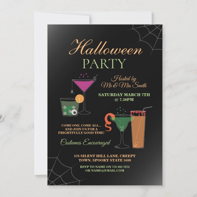 Invitación Fiesta de Halloween invitado de cóctel a casa Spoo (Anverso)