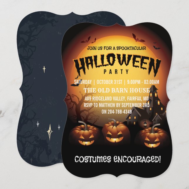 Invitación Fiesta de Halloween Jack O Lanterns y murciélagos (Anverso / Reverso)