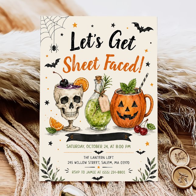 Invitación Fiesta de Halloween Let's Get Sheet Faced (Subido por el creador)