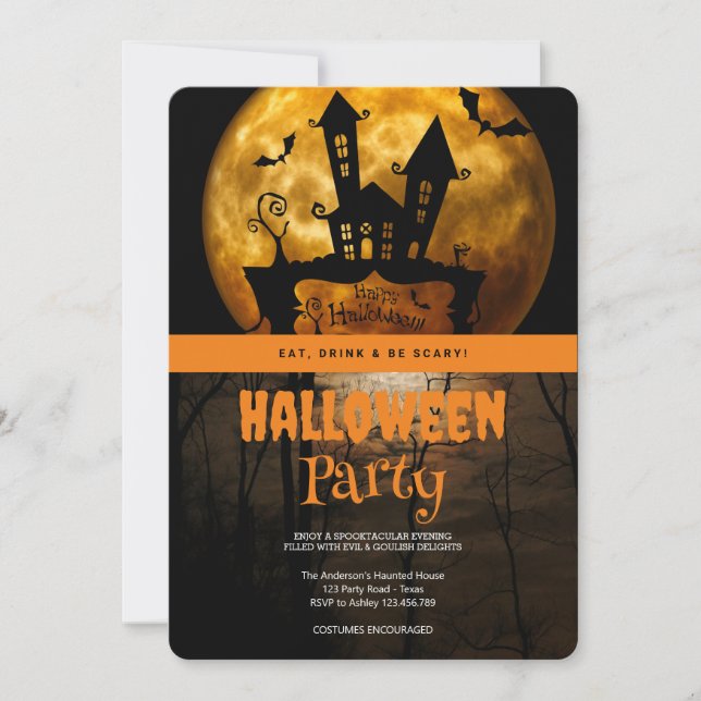 Invitación Fiesta de Halloween Luna Gótica (Anverso)
