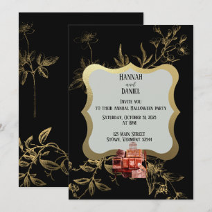 Invitación Fiesta de Halloween mágica de Oro y Negro