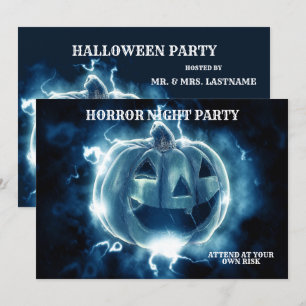 Invitación Fiesta de Halloween Maldad Calabaza Azul Horror