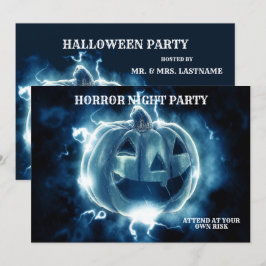 Invitación Fiesta de Halloween Maldad Calabaza Azul Horror