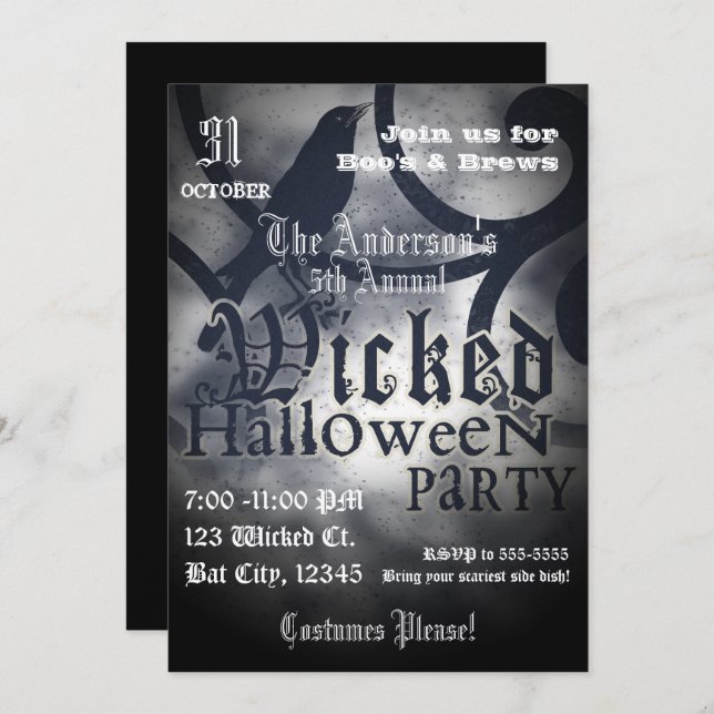 Invitación Fiesta de Halloween malvada Black Crow Bird (Anverso / Reverso)