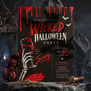 Invitación Fiesta de Halloween Malvada de Sangre Gótica Oscur