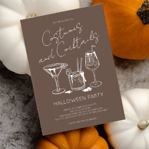 Invitación Fiesta de Halloween Marrón de Disfraces y Cócteles