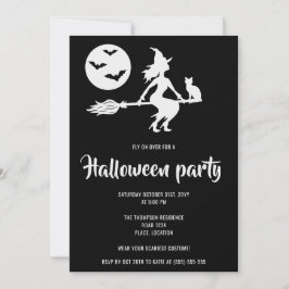 Invitación Fiesta de Halloween Minimalista Bruja Negra y Blan