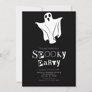Invitación Fiesta de Halloween Minimalista Fantasma Blanco Si