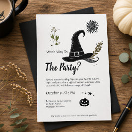 Invitación Fiesta de Halloween Moderna Monocroma de Bruja