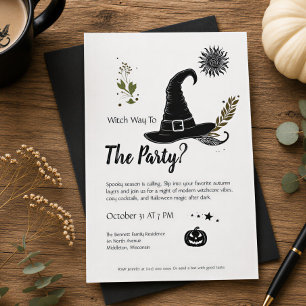 Invitación Fiesta de Halloween Moderna Monocroma de Bruja