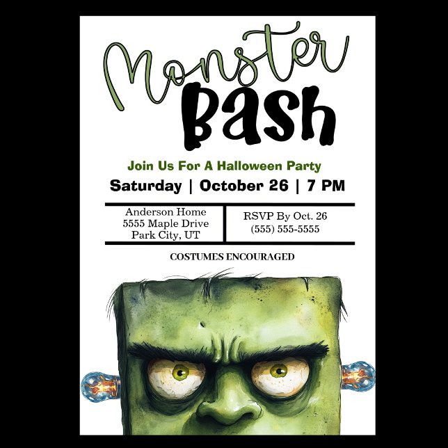 Invitación Fiesta de Halloween Monster Bash (Monster Bash Halloween Party Invitation For Children.)