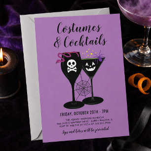 Invitación Fiesta de Halloween Morada: Disfraces y Cócteles