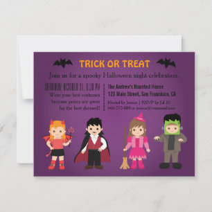 Invitación Fiesta de Halloween Morada Espeluznante y Adorable