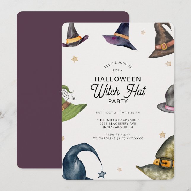 Invitación Fiesta de Halloween Morple Witch Gorra (Anverso / Reverso)
