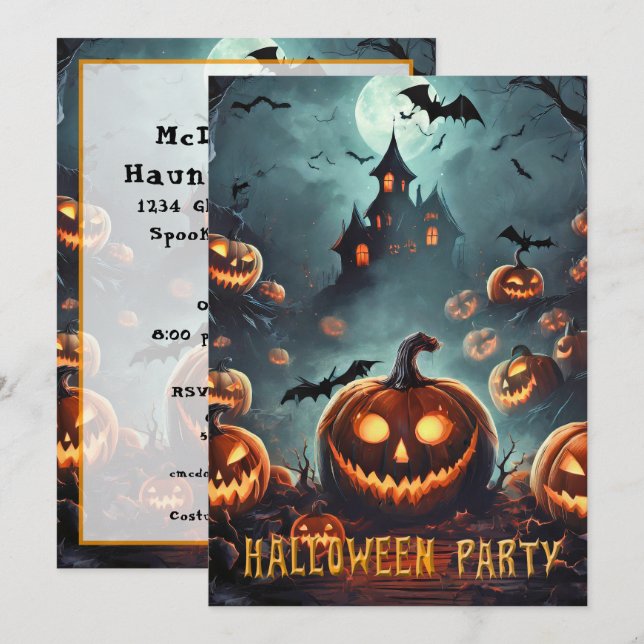 Invitación Fiesta de Halloween muchos Jack-O-Lanterns (Anverso / Reverso)