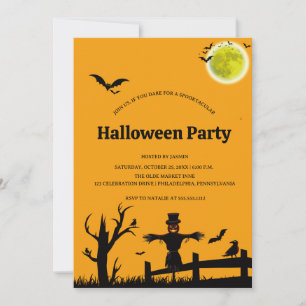Invitación Fiesta de Halloween Murciélago Negro Naranja