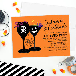 Invitación Fiesta de Halloween Naranja de disfraces y cóctele