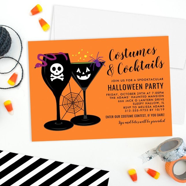 Invitación Fiesta de Halloween Naranja de disfraces y cóctele (Subido por el creador)