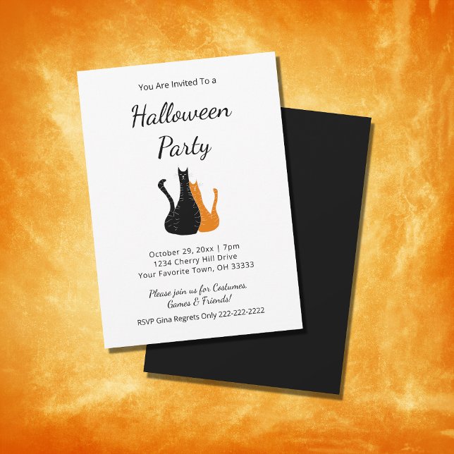 Invitación Fiesta de Halloween Naranja gatos negros (Subido por el creador)