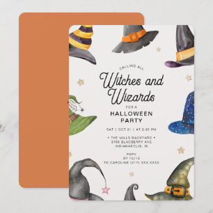 Invitación Fiesta de Halloween Naranja Wizards & Witches