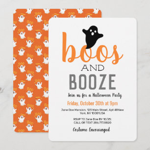 Invitación Fiesta de Halloween Negra Blanca y Naranja Boos y 