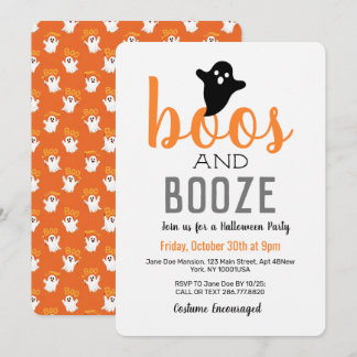 Invitación Fiesta de Halloween Negra Blanca y Naranja Boos y
