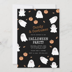 Invitación Fiesta de Halloween Negra de Fantasma Cuidada y Ca