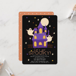 Invitación Fiesta de Halloween Negra Fantasmas Casa Embrujada