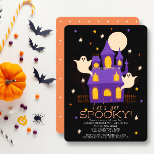 Invitación Fiesta de Halloween Negra Fantasmas Casa Embrujada