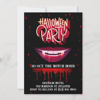 Invitación Fiesta de Halloween Negro para vampiros adultos