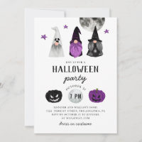 Fiesta de Halloween negro y morado. Gnomes y calab