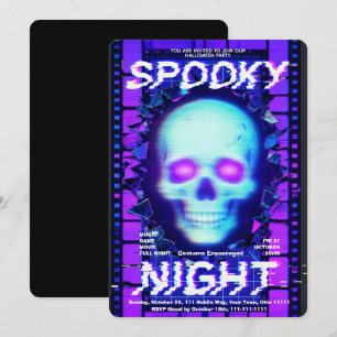 Invitación Fiesta de Halloween Noche Espeluznante Cráneo Neon