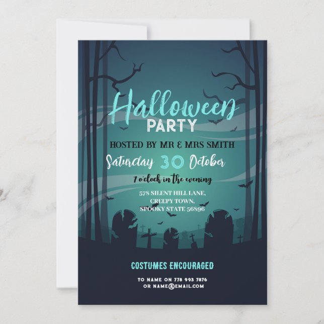 Invitación Fiesta de Halloween obsesionada con los Woods Bats (Anverso)