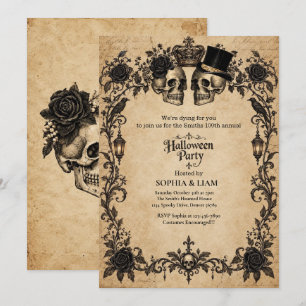 Invitación Fiesta de Halloween para adultos, calavera gótica