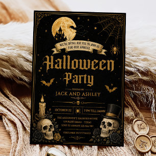 Invitación Fiesta de Halloween para adultos calavera vintage