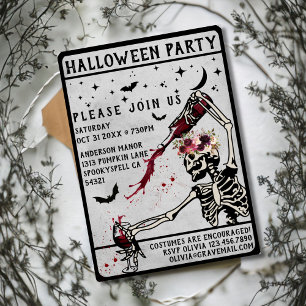 Invitación Fiesta de Halloween para adultos calavera vintage