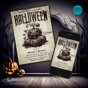 Invitación Fiesta de Halloween para adultos con calabazas vin