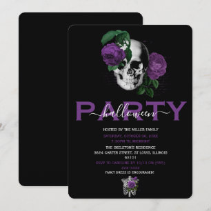 Invitación Fiesta de Halloween para adultos con cráneo floral
