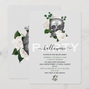 Invitación Fiesta de Halloween para adultos con cráneo floral