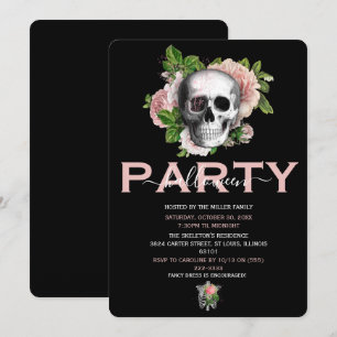 Invitación Fiesta de Halloween para adultos: Cráneo floral ro