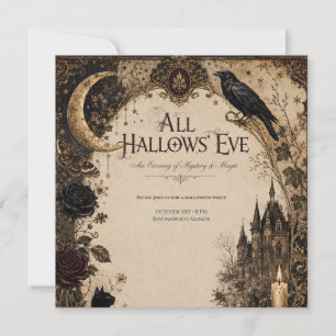 Invitación Fiesta de Halloween para Adultos Cuervo, Llave Ant