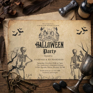 Invitación Fiesta de Halloween para Adultos Esqueleto Gótico 