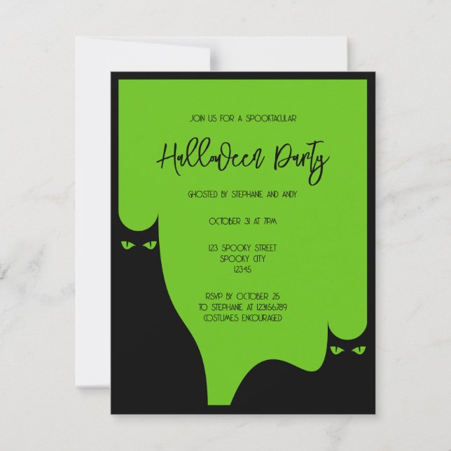 Invitación Fiesta de Halloween para adultos gatos Ojos Verde  (Anverso)