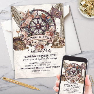 Invitación Fiesta de Halloween para adultos pirata de cráneo