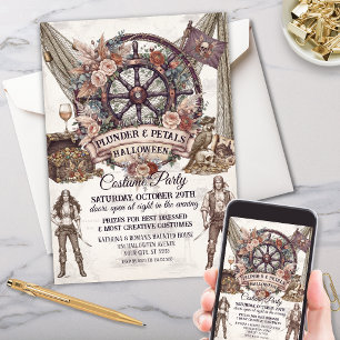 Invitación Fiesta de Halloween para adultos pirata de cráneo