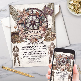 Invitación Fiesta de Halloween para adultos pirata de cráneo