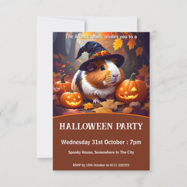 Invitación Fiesta de Halloween para Cerdos de Guinea (Anverso)