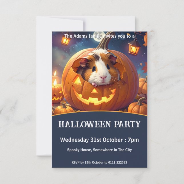 Invitación Fiesta de Halloween para Cerdos de Guinea (Anverso)