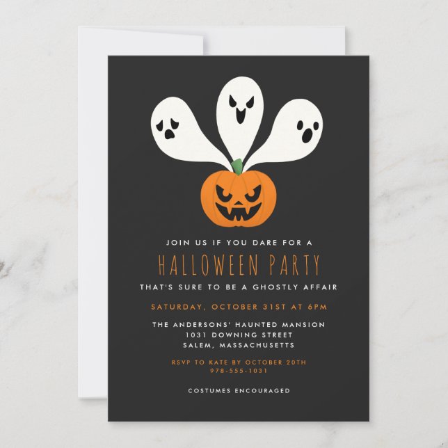 Invitación Fiesta de Halloween para el asunto de Ghostly (Anverso)