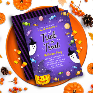Invitación Fiesta de Halloween para los niños con truco morad